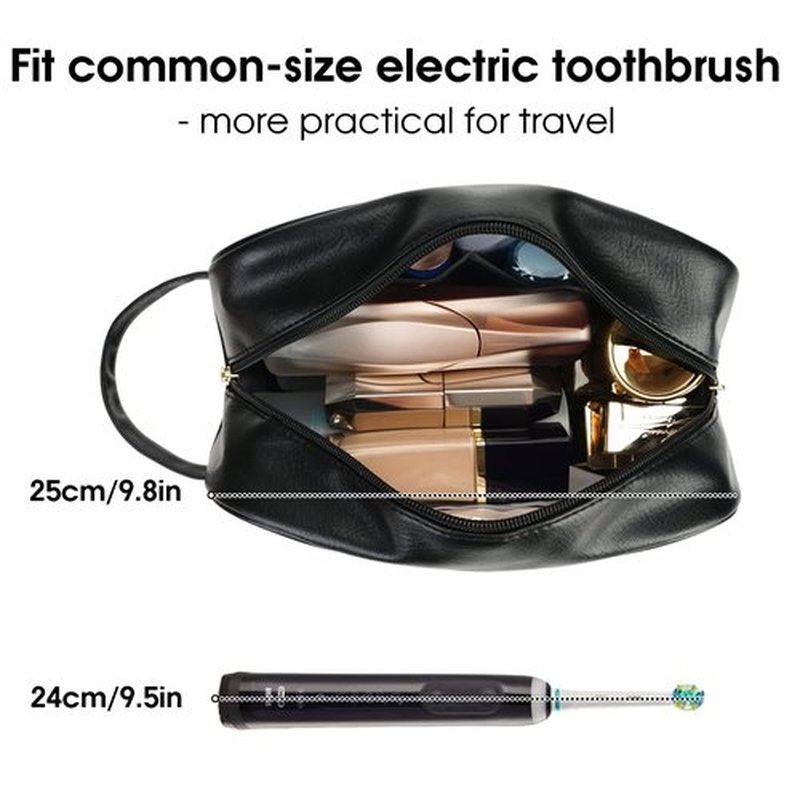 Narwey Vegan Leather Travel Toiletry Bag for Women and Men Traveling Dopp Kit Makeup Bag Organizer for Toiletries Accessories Cosmetics (P-Black)