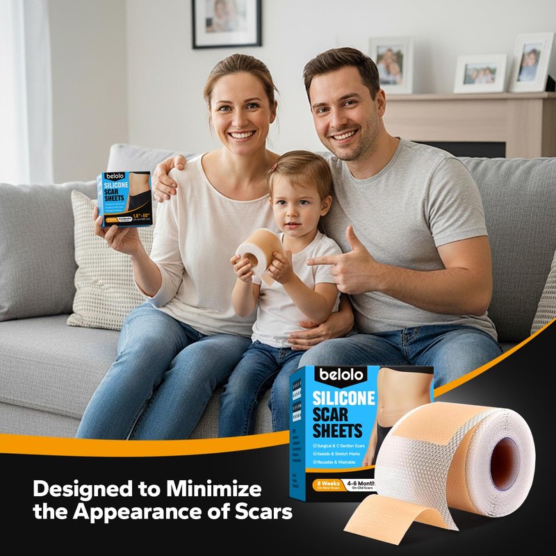Belolo Silicone Scar Sheets (1.6" x 60" Roll - 1.5M), Silicone Scar Tape, Silicone Scar Sheets for Surgical Scars, Keloids & C-Section Scars, Reusable & Washable Scar Patches for Face & Body