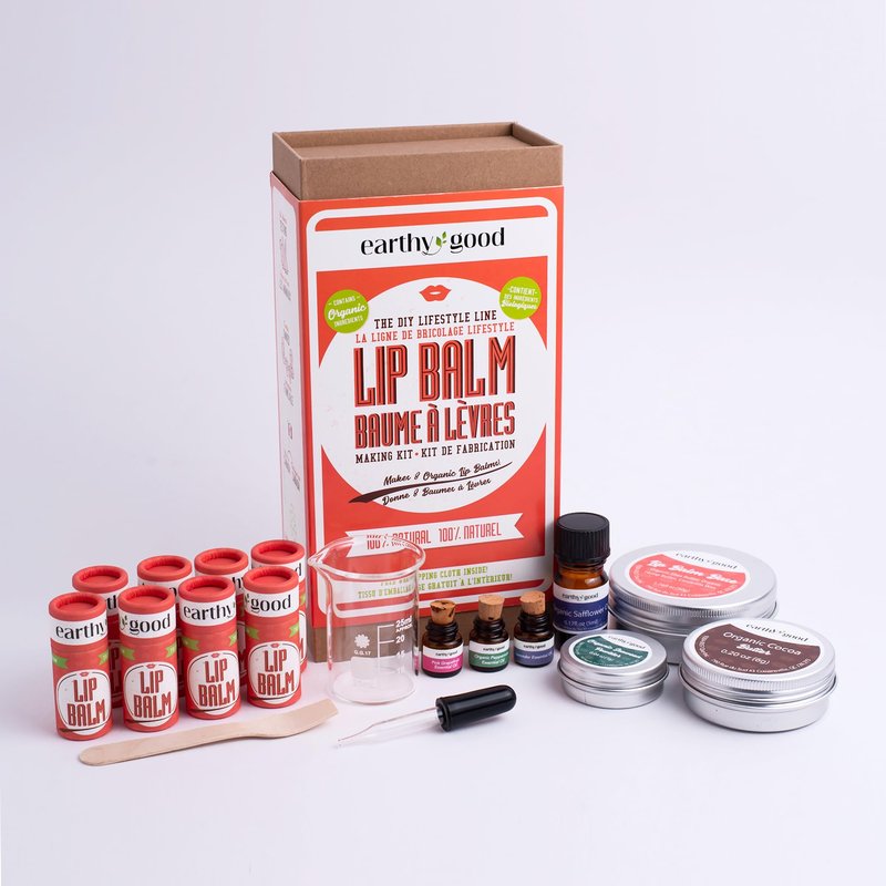 Earthy Good: Lip Balm Making Kit - Make 8 Twist-Up Balms, DIY Beauty Craft Kit for Adults, Organic Ingredients, Beeswax, Cocoa Butter, Essential Oils