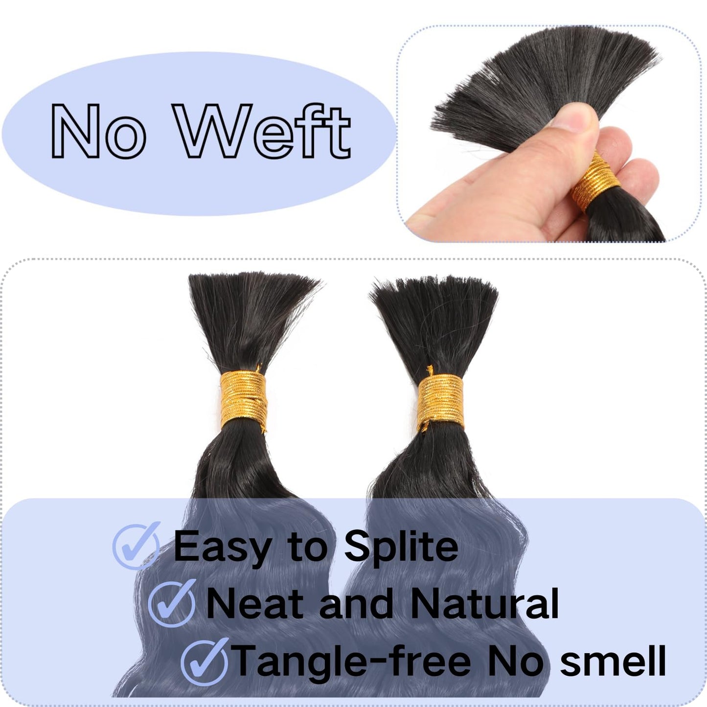 Deep Bulk Hair For Braiding HairWet And Wavy Deep Wave Bulk Hair 18inch 200g,Quality Synthetic Micro Braiding Hair Extensions for Boho Braids No Weft (2Pack 18inch Natural Color)
