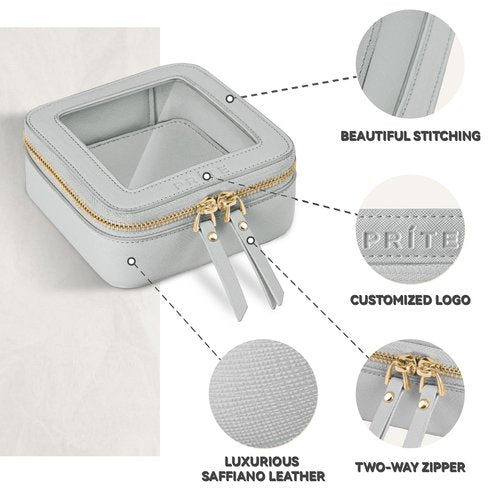Prite Small Makeup Bag for Women Portable Clear Makeup Bag Cute Mini Waterproof Travel Cosmetic Bag with Gold Zipper for Car Essentials(Grey)