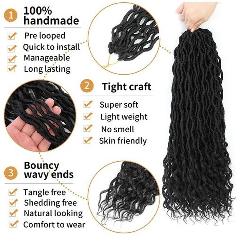 22 Inch Goddess Locs Crochet Hair Pre Looped Faux Locs Crochet Hair for Black Women Soft Crochet Faux Locs with Curly Ends(22 Inch,6 Packs,1B)