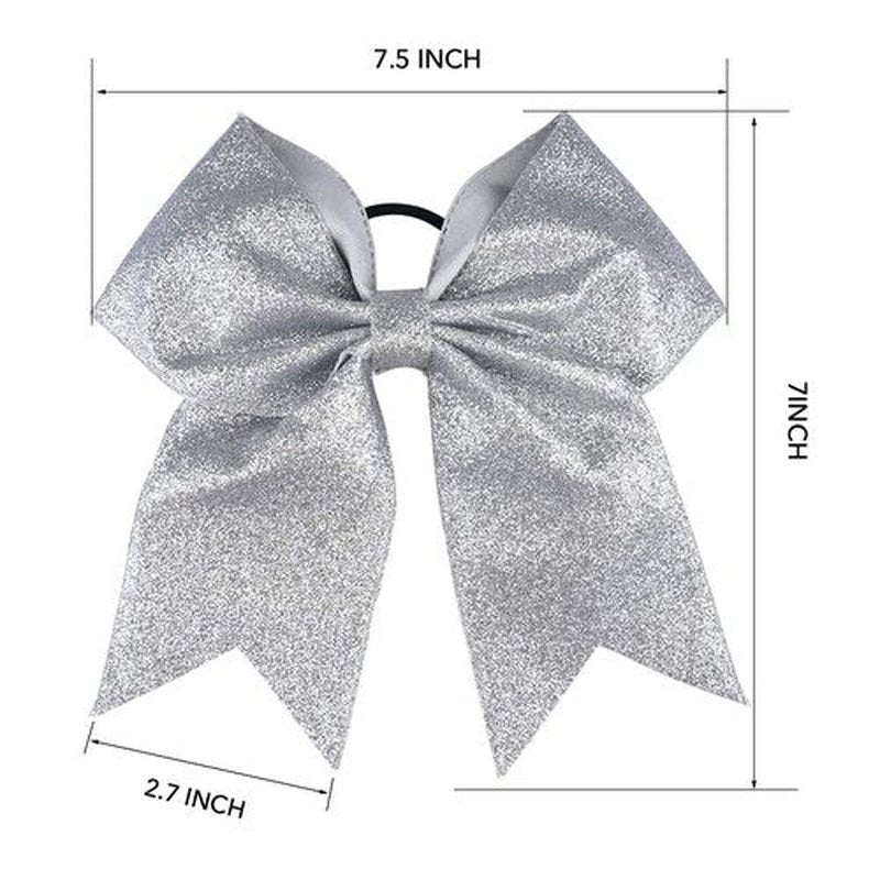 DEEKA 12 PCS 7" Large Glitter Cheer Bows Shiny Cheer Hair Bows Ponytail Holder Handmade for Cheerleader Girls Softball Sports -Silver