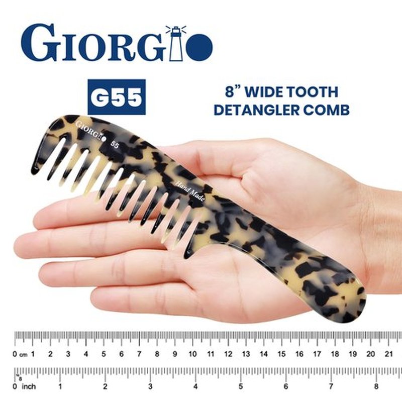 Giorgio G55 Wide Tooth Comb for Wet Hair Detangling Comb, Hair Comb for Thin to Medium Thickness Hair Detangler, Hair Combs for Women, Handmade Large Tooth Comb Rake Comb Saw-Cut and Hand Polished