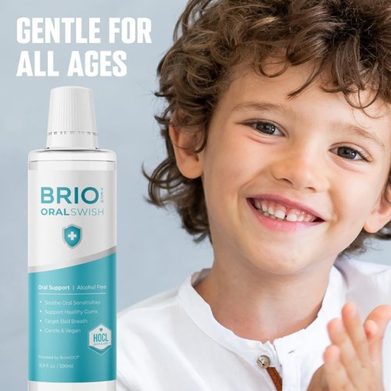 BRIOTECH Pure Hypochlorous Acid Oral Swish, Alcohol Free Mouthwash Rinse, Gentle Oral Care Hygiene, Fight Bad Breath, Support Against Plaque, Gum Irritation & Tender Gums, 16.9 fl oz