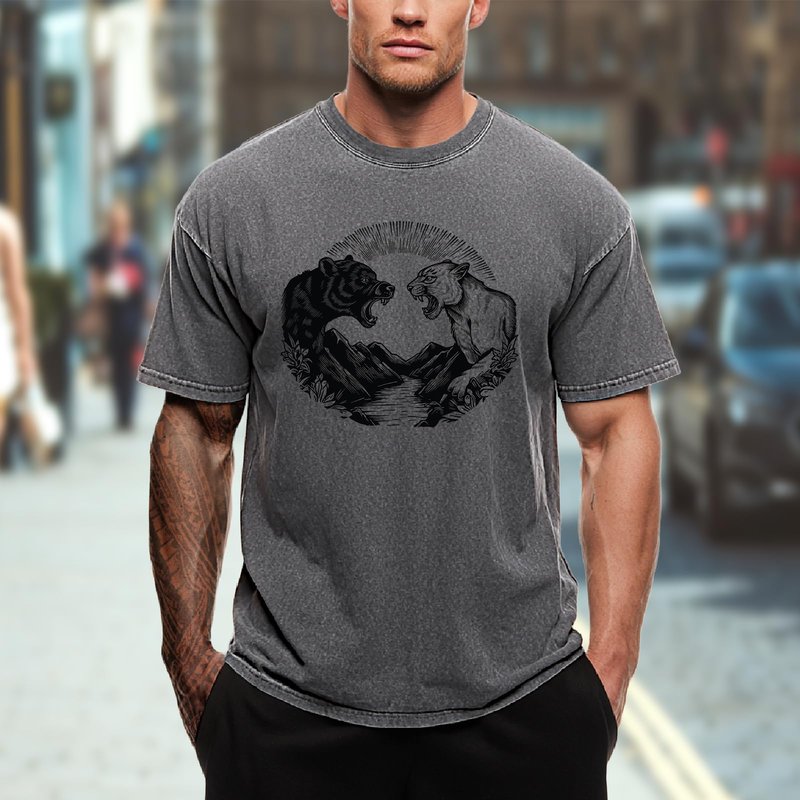 domirica Comfortable Shirts for Men Solid Grey 100% Cotton Acid Washed Mens Graphic Tee Baggy Oversized 2026 Summer Gym Beach Men Clothes,2XL