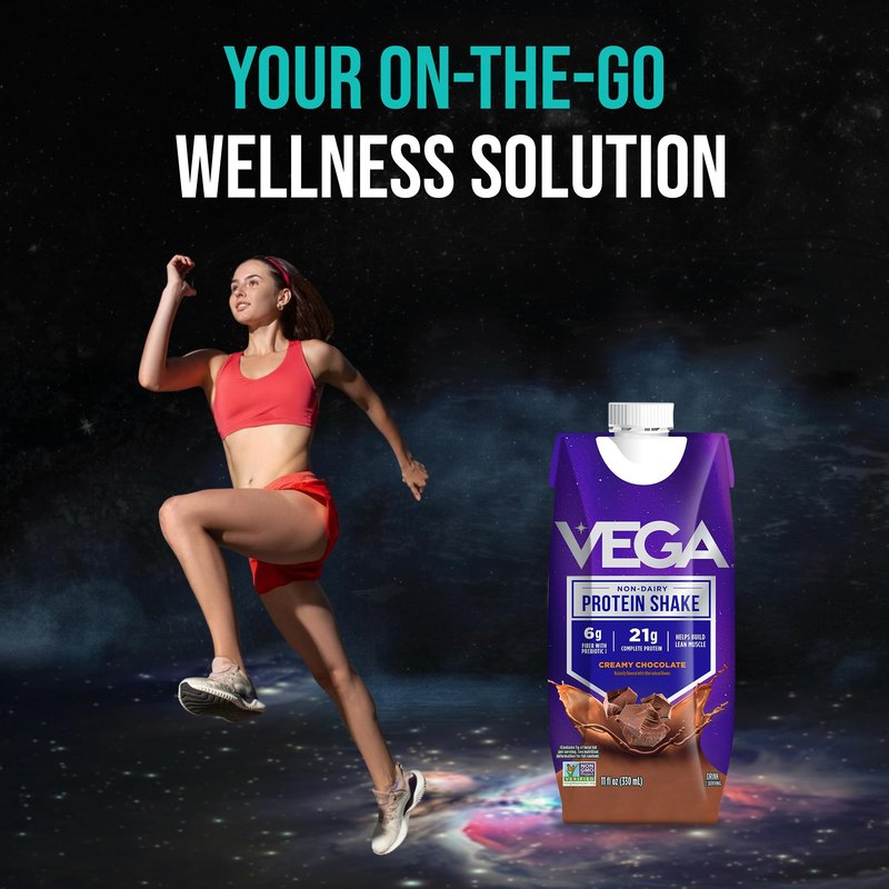 Vega Ready to Drink Vegan Protein Shake, Creamy Chocolate – 21g Plant Protein, Non Dairy & Lactose Free Protein Shake for Men & Women, Gluten Free, 330ml (12 Pack)