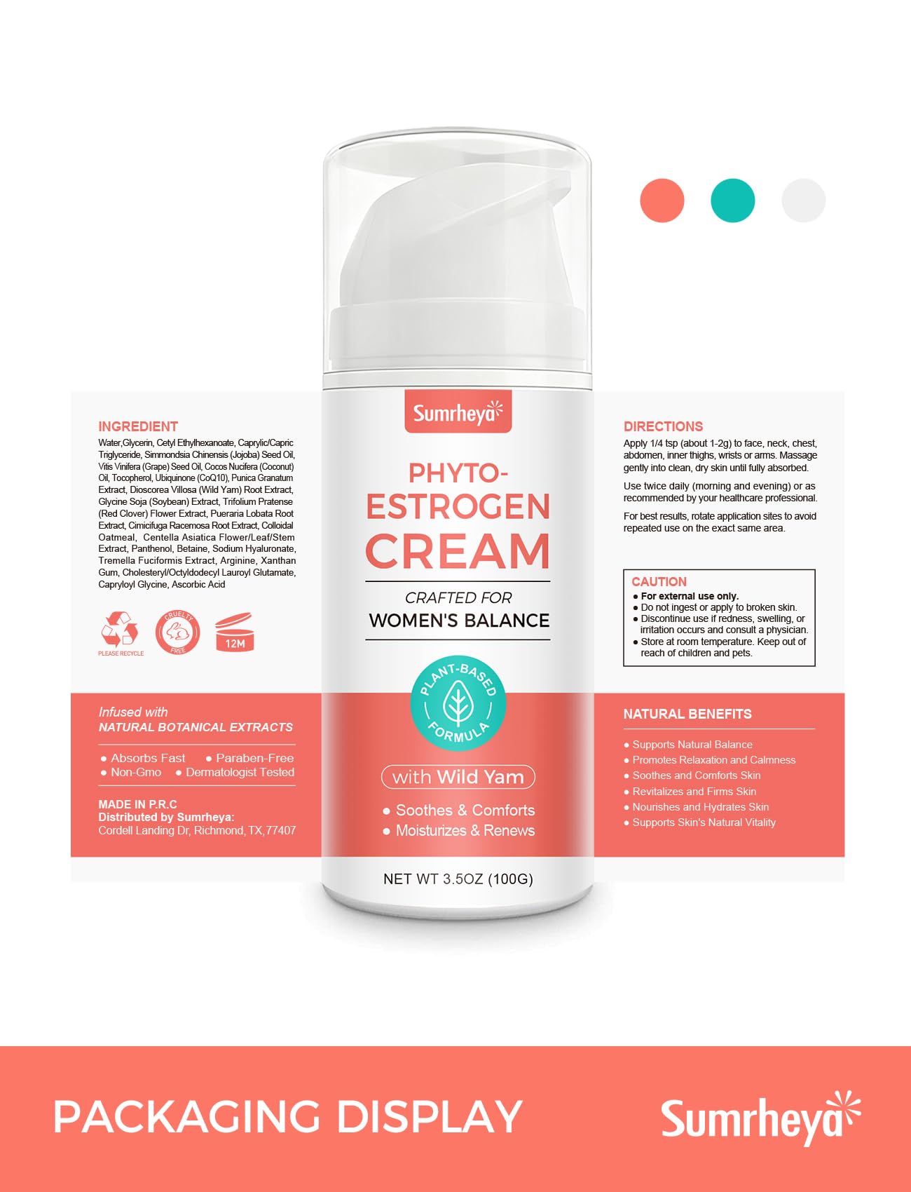 Sumrheya Natural Estrogen Cream for Women - Soothing Phytoestrogen Moisturizer with Wild Yam - Balancing Skin Cream for Menopause Support - Moisturizes, Firms & Revitalizes Dry, Sensitive Skin