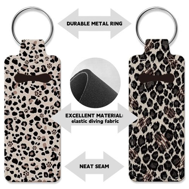 OLYCRAFT 2pcs Lipstick Holder Keychain Leopard Print Lip Balm Holders Elastic Diving Fabric Lipstick Keychains Portable Lipstick Holder Bags Lipstick Sleeve Key Ring Holder for Lipstick Chapstick