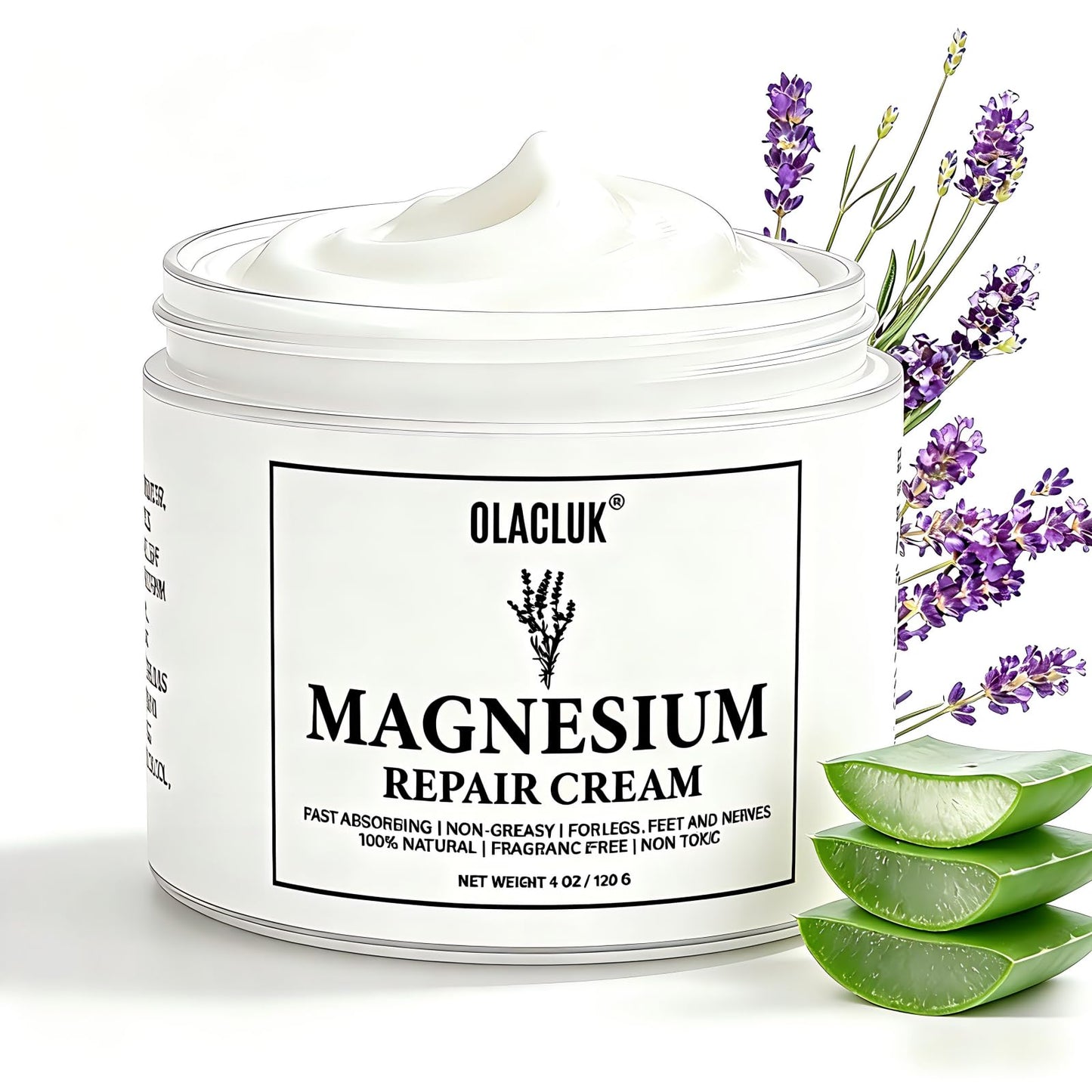 Magnesium Cream with Natural Magnesium Ingredients, Soothing Relaxation Magnesium Cream for Feet Hands Legs Toes, Fast Absorbing Non-Greasy Skin Care Formula, 4 FL OZ
