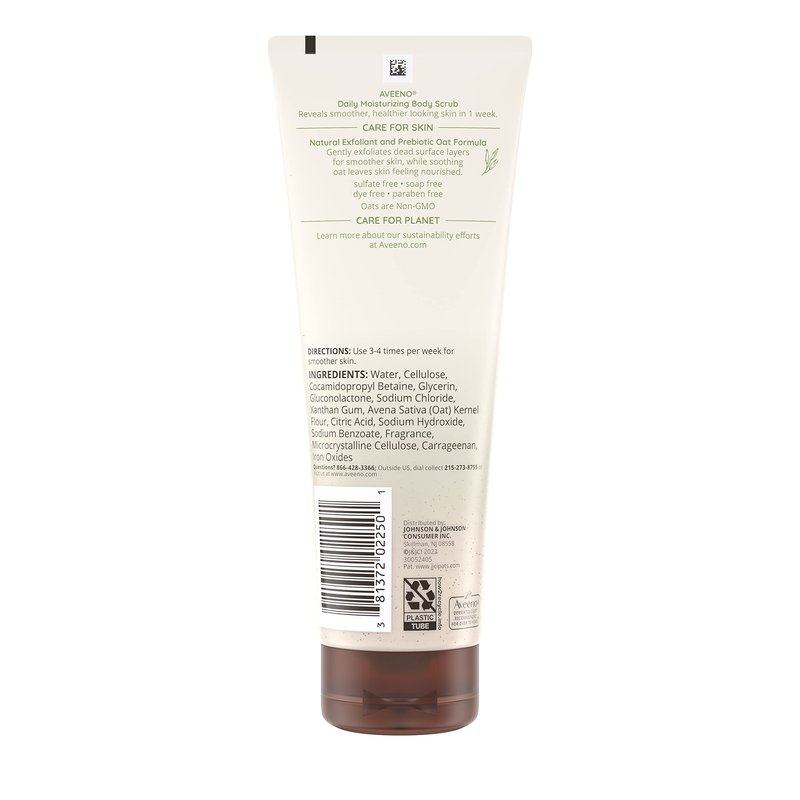 Aveeno Daily Moisturizing Body Scrub, Exfoliating Body Wash for Smoother, Healthier Looking Skin, Soothing Prebiotic Oat Formula, Sulfate-Free, Soap-Free & Dye-Free, 8 oz