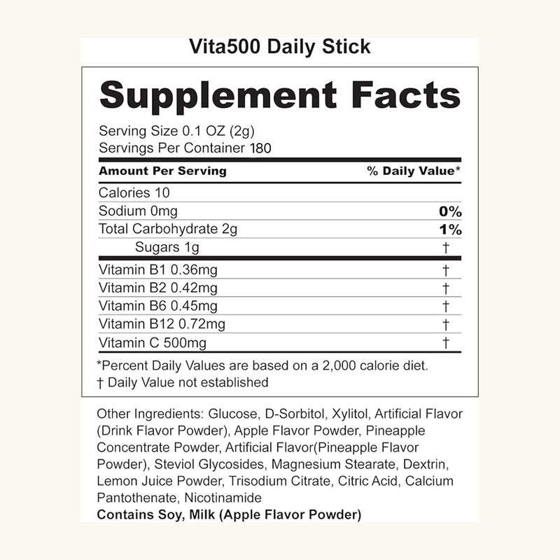 KWANGDONG Vita500 Multivitamin Powder Stick Packs - Vitamin C 500mg + Vitamin B Complex Daily Immune Support & Energy Boost Supplement - VitaKing Strength Formula - 180 Sticks (6 Month Supply)