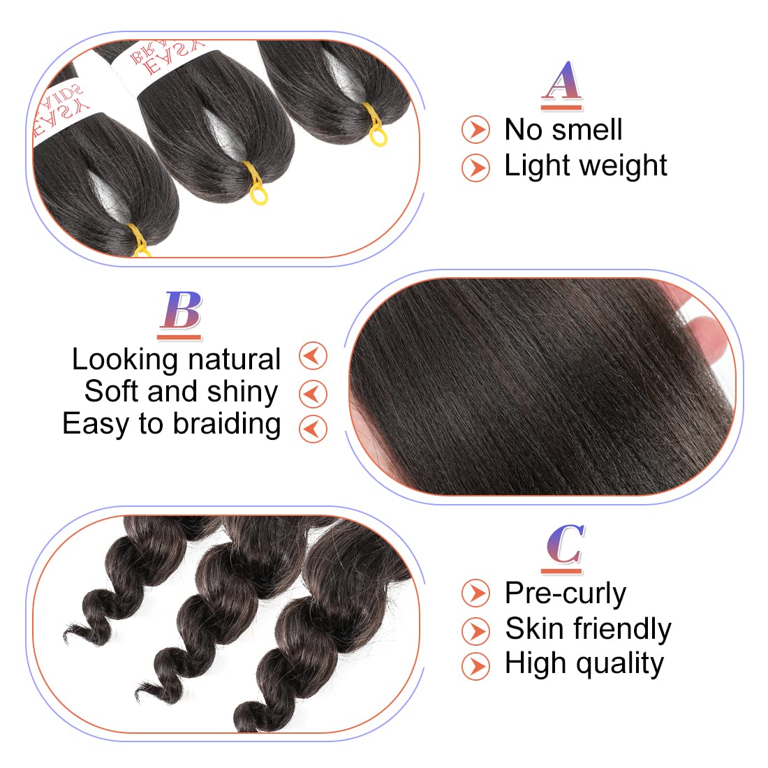 6 Pack Braiding Hair Pre Stretched French Curly Braiding Hair Crochet Braids Easy Braid Crochet Hair Goddess Curl Braid Soft Yaki Straight Hair For Braiding (22inch(pack of 6), #4)