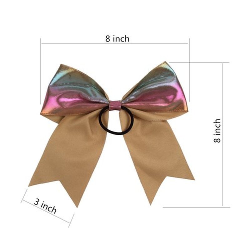 Metallic Sequin and Holographic 8 Inch Cheer Bow Cheerleader Cheerleading Jumbo Cheer Bow Hair Tie(Yellow Holographic)