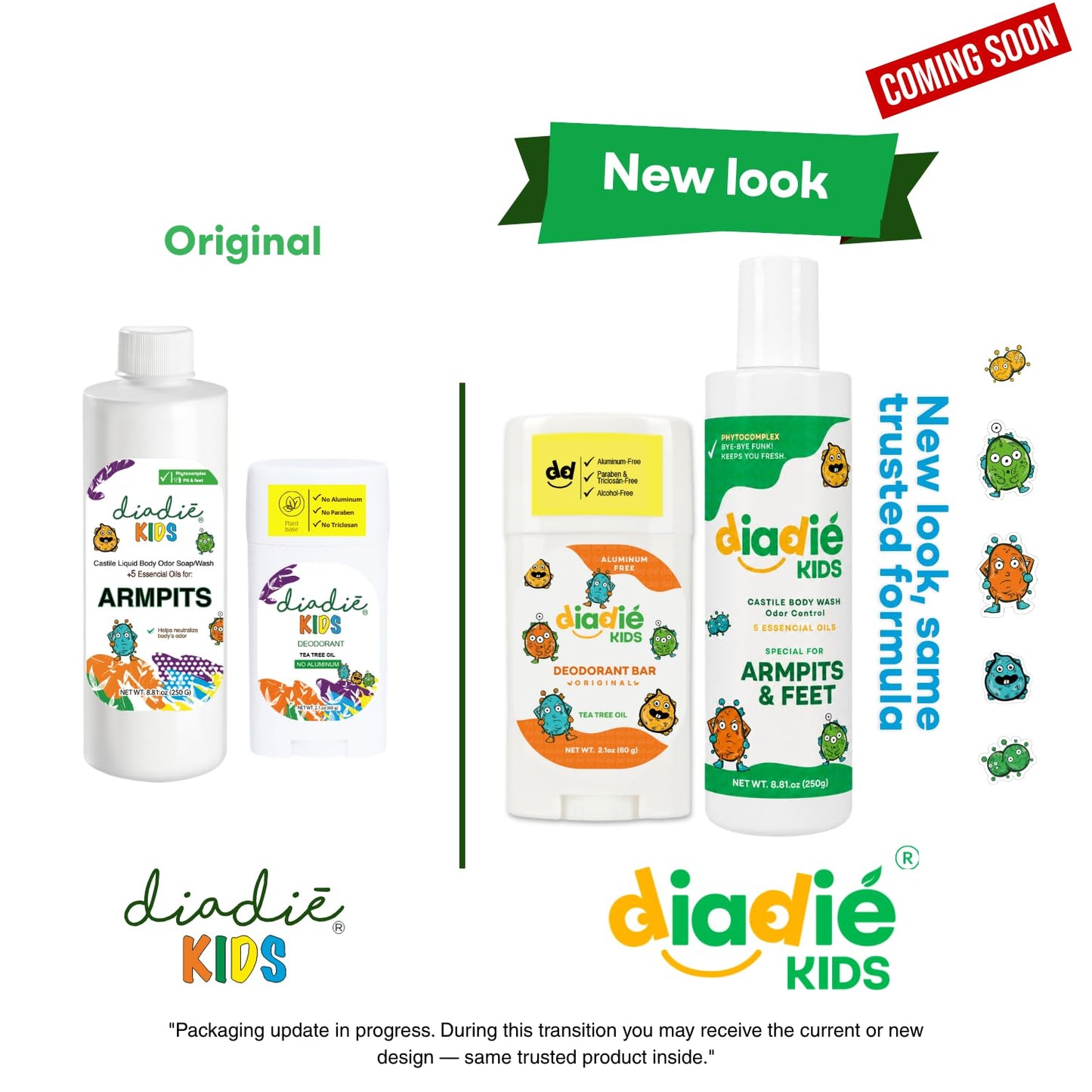 DIADIÉ Kids Natural Deodorant Mix, for Kids, Boys or Girls and Teens, stink free, Aluminum-Free, Paraben-Free, stick & rollon, 2.1oz each, 2 Pack