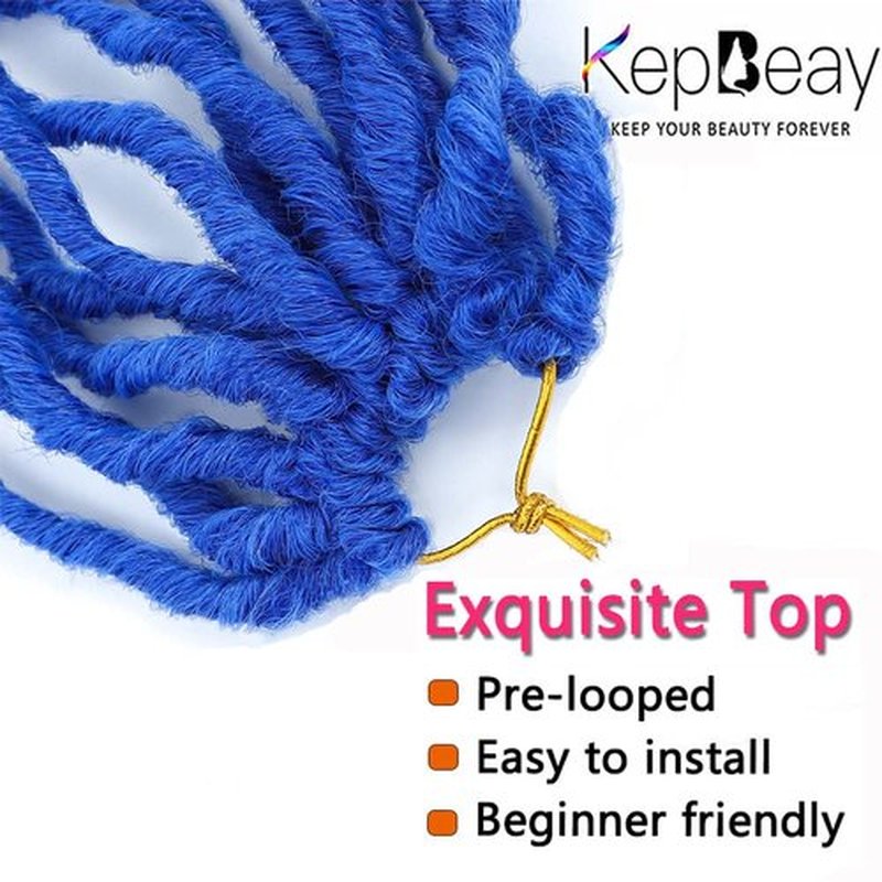 Soft Locs Crochet Hair 18inch 6 Packs Faux Locs Crochet Hair Pre Looped Blue Color Synthetic Hair Soft Locs Curly Wavy Crochet Braids Hair for Women (18 Inch, 6Packs Blue)