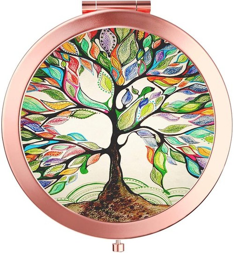 Compact Mirror Rose Gold Makeup Mirror Folding Mini Pocket Mirror Portable Hand Mirror Double-Sided 2 x 1x Magnification for Woman Girls Great Gift (Life Tree)