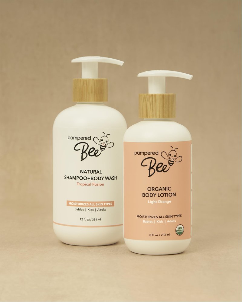 Pampered Bee - Organic Body Lotion (Light Orange) for Babies, Toddlers and Kids, With Capuaçu Seed Butter and Marshmallow Root - Moisturizing, Softening, Hydrating, 8 oz