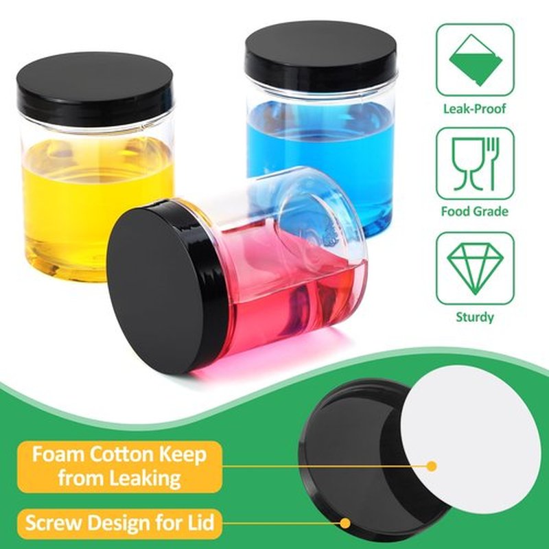 Eupako 48 Pack Plastic Jars with Lids 6 OZ - Empty Clear Cosmetics Containers with Pen and Labels, Round Small Plastic Jars with Screw On Lids for Slime, Makeup, Butter, Cream, Lotion, Pot, Dry Food