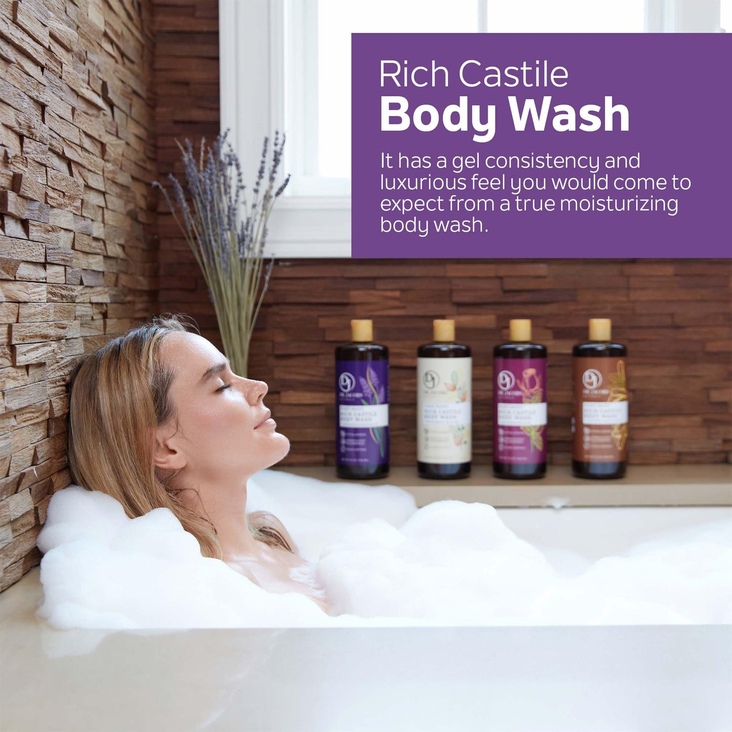 DR. JACOBS NATURALS Castile Lavender All-Natural Body Wash for Moisturizing Dry and Sensitive Skin Shampoo with Plant-Based Ingredients Gluten, Preservatives-Free Formula - 32 oz, Pack of 1