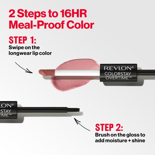 Revlon ColorStay Overtime Liquid Lipstick with Clear Lip Gloss, Lip Makeup Stocking Stuffers for Women, With Vitamin E, 280 Stay Currant, 0.07 Oz