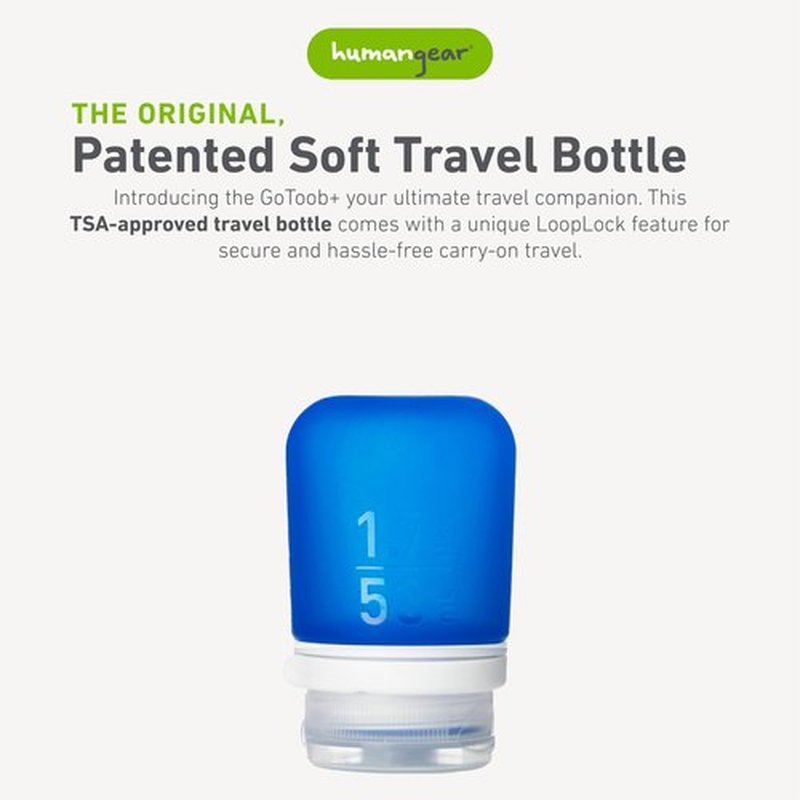 humangear GoToob+ (Small) | Refillable Silicone Travel Bottle | Locking Lid | Food-Safe Material | Dark Blue, Small (1.7 fl.oz; 53ml)