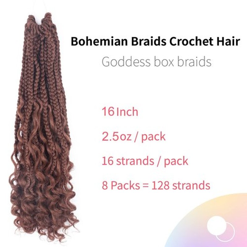 Niseyo Goddess Box Braids Crochet Hair 16 Inch 8 Packs Short Crochet Box Braids Pre Looped Curly Ends Premium Quality Synthetic Hair (30#/Medium Dark Brown)