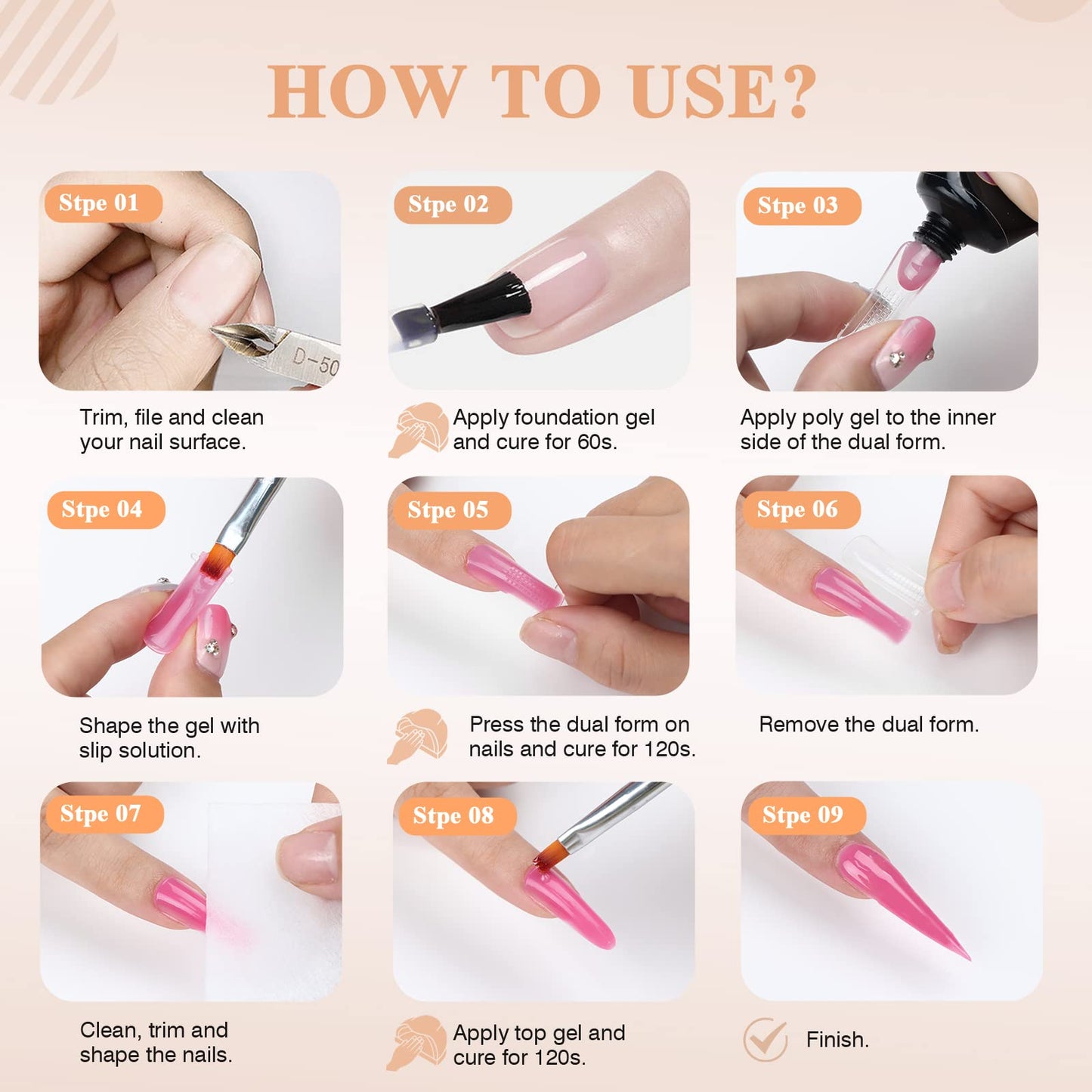 SAVILAND Poly Gel Nail Kit - 6 Colors Polygel Nail Kit with U V Light Purple Pink Nails Extension Gel with Slip Solution Nail Tools All-in-1 Manicure Starter Kit for Home DIY Set