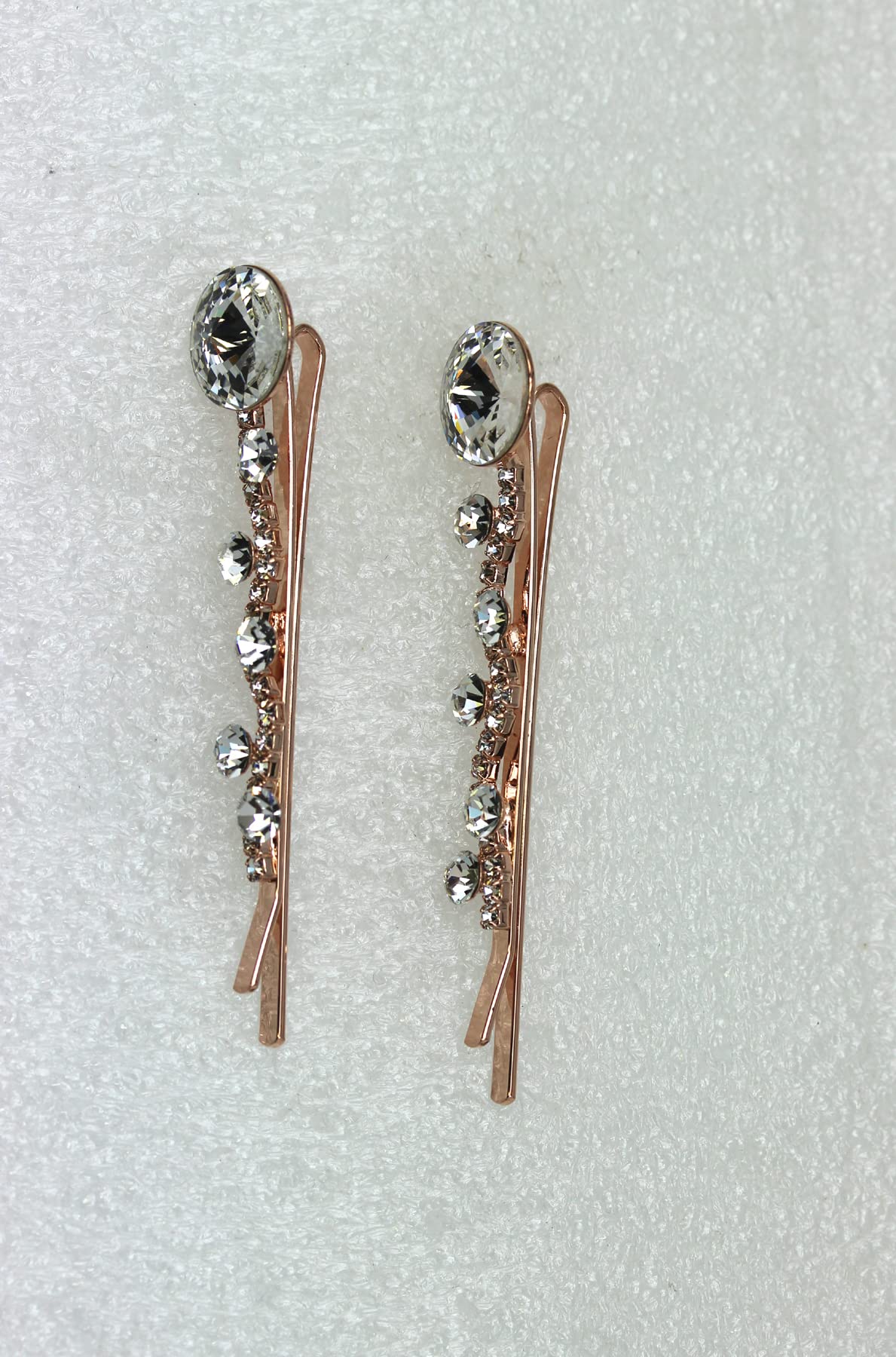 Faship A Pair Of Clear Premium Rhinestone Crystal Floral Hair Clips 2 Pcs Pins - Clear/Rose Gold