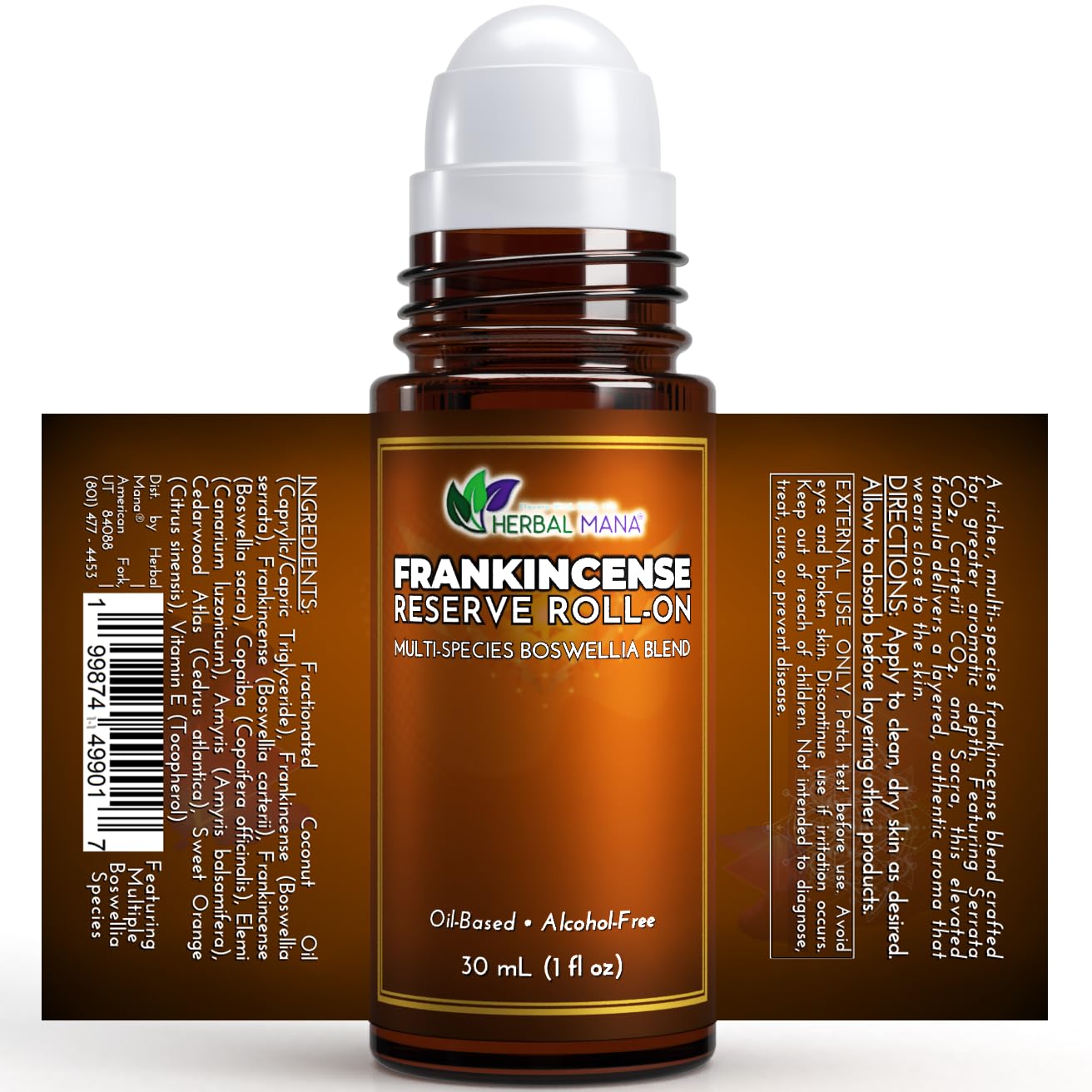 Frankincense Reserve Essential Oil Roll-On, 30mL (1 fl oz) – Deep Resin Blend with CO2 Extracts – Pre-Diluted in Fractionated Coconut Oil (FCO) – Oil-Based, Alcohol-Free Aromatherapy Roller