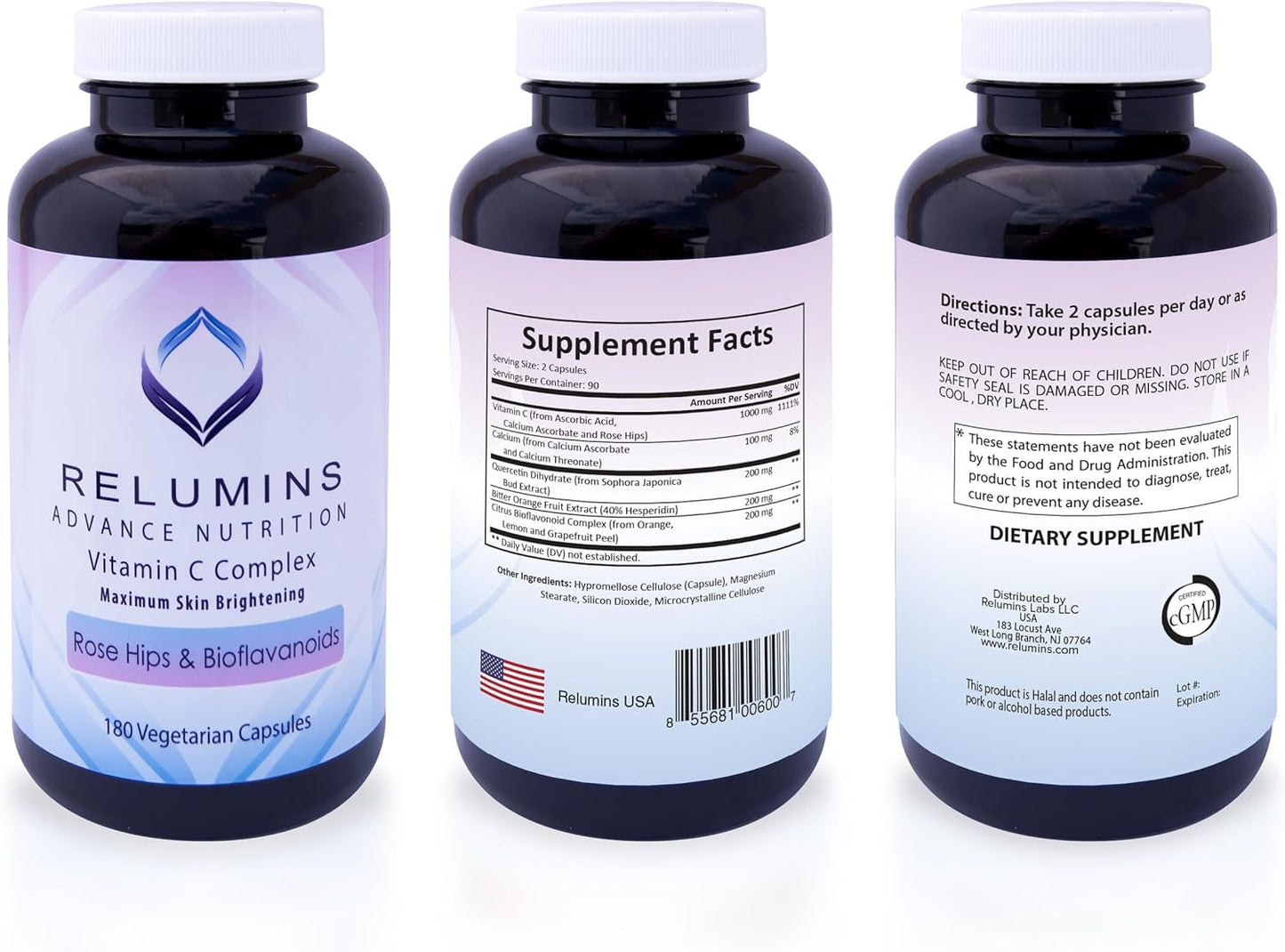Relumins Advanced Vitamin C Supplement with Rose HIPS - 1000mg of Vitamin C Immune Support & Collagen Production, Made in USA, for a Summer Glow Skin, 180 Capsules x 10 Bottles