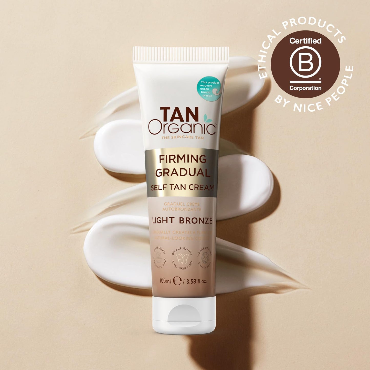 TanOrganic Firming Gradual Self Tan Cream 100ml | Intensively Hydrating & Nourishing | Improves Skin Elasticity, Reduces Cellulite & Stretch Marks | Smooth, Firm Light Bronze Glow