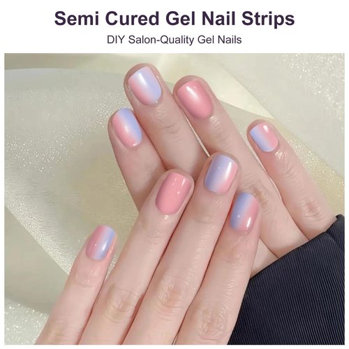 Semi Cured Gel Nail Strips,28 PCS Fall Nail Art Stickers (Falling Leaves),Gel Stickers for Nails UV Light,Nail Polish Strips Includes Prep Pads, Nail File & Wood Stick