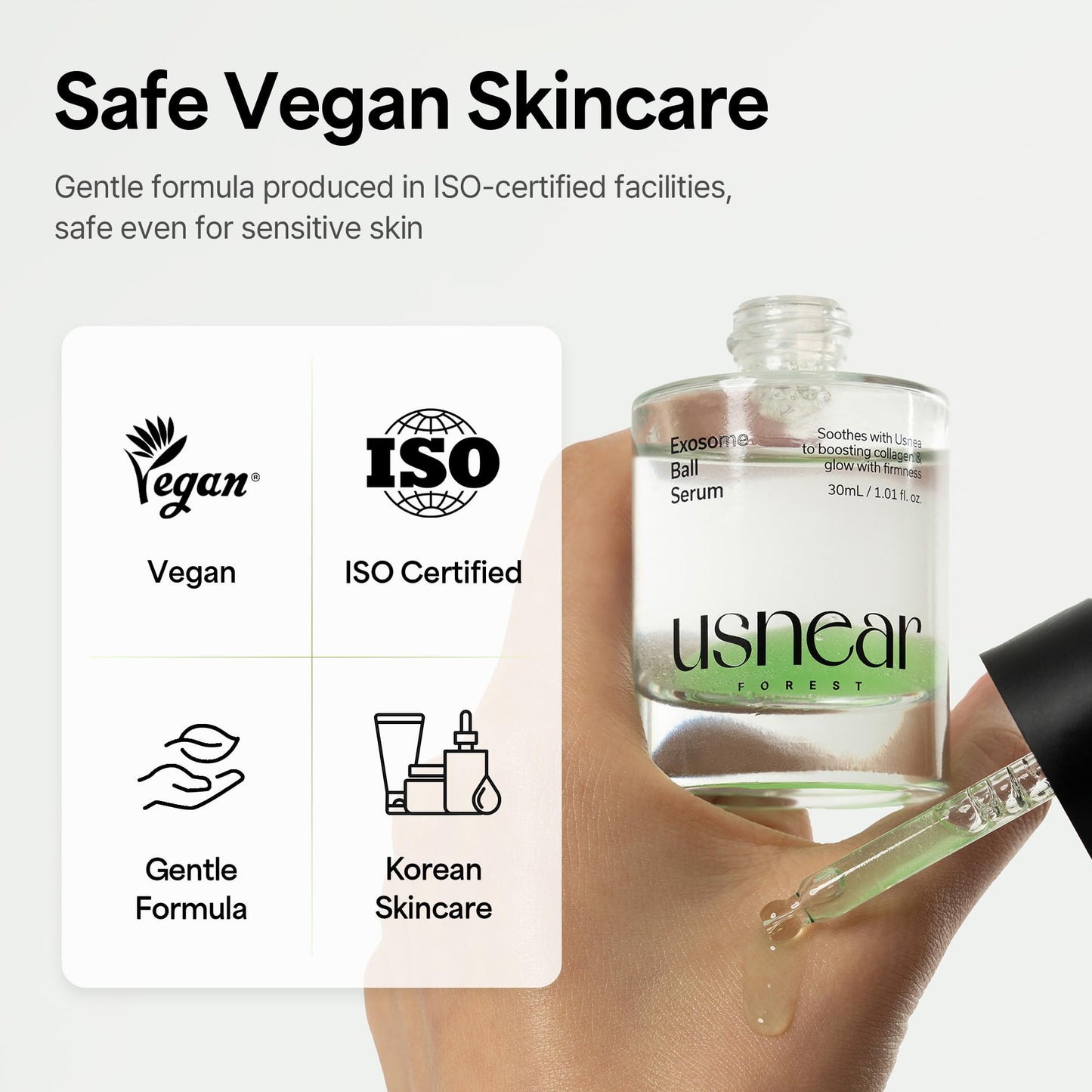 Usnear FOREST Exosome Glow Serum, Niacinamide & Collagen Face Serum for Glass Skin, Hydrating Pore Minimizer & Brightening, Korean Skincare, 1.01 fl oz