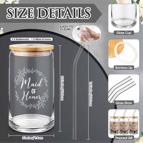 Skybooly 18 Pcs Bridesmaid Proposal Gifts Maid of Honor Gifts Including Brides Maid Glass Cup Makeup Bag Diamond Pen Bracelet Invited Cards for Wedding Party Favors(Black)