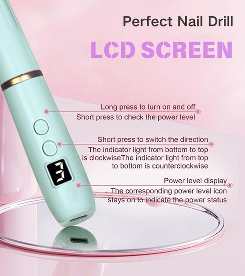 HengYuaoler Electric Nail Drill Machine File Efile Set for Acrylic Gel Nails Portable Nail Drill Machine Kit Rechargeable Pedicure Tools for Hand Feet Manicure Pedicure Tools Polishing Set(Blue)