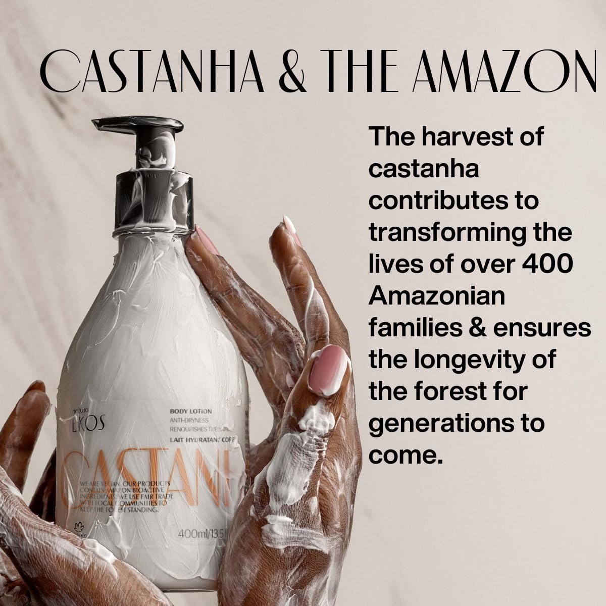 natura - Ekos Castanha (Brazil Nut) Renourishing Body Lotion - Anti-Dryness - Deep Skin Hydration Moisturizer - Vegan Skin Care - Brazilian Beauty Secrets - Self Care & Body Care - 13.5 fl oz (400ml)