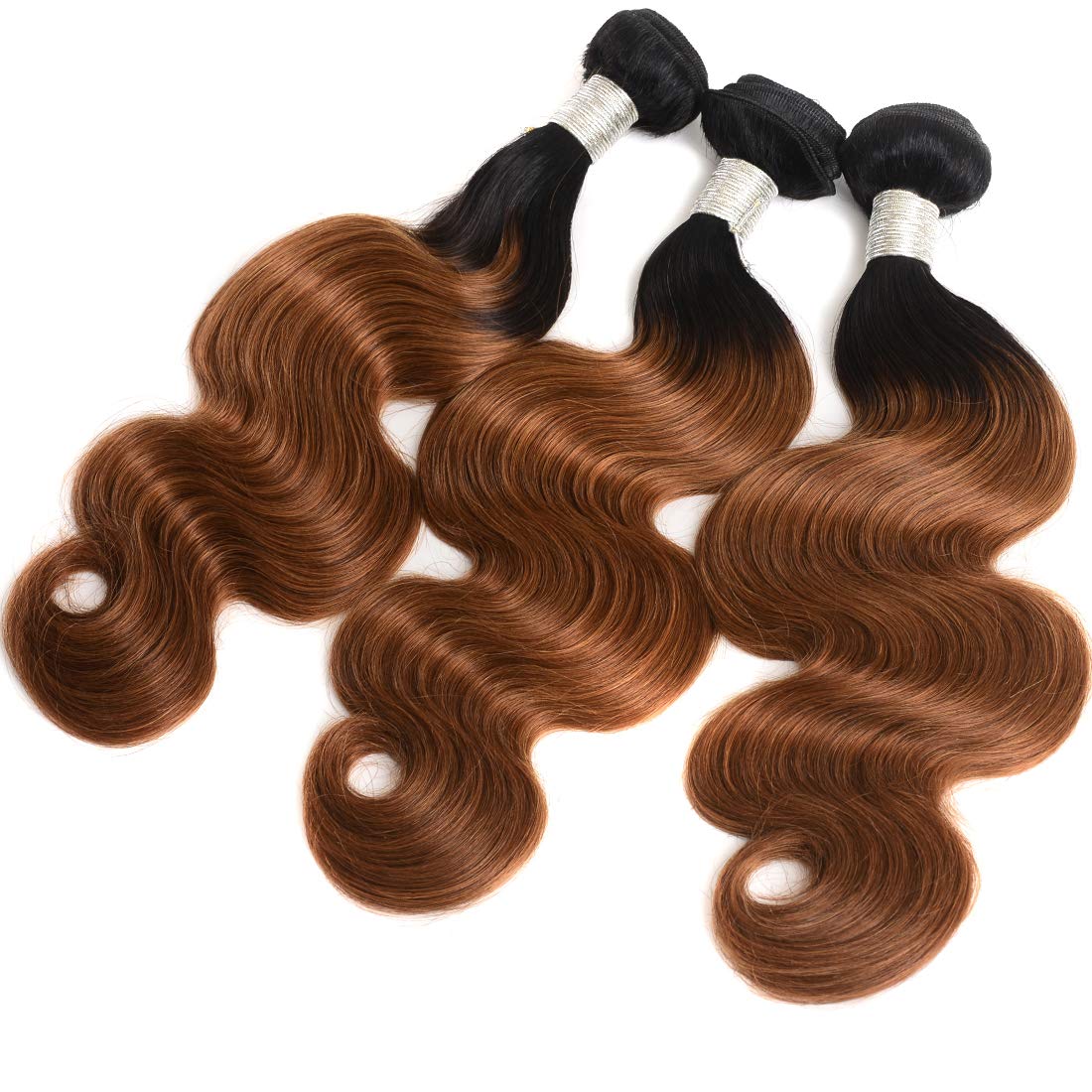 AUTTO Hair Ombre Human Hair 3 Bundles Two Tone 1B/30 Color Body Wave Hair Ombre Weaves Extensions (1B/30,12"14"16")