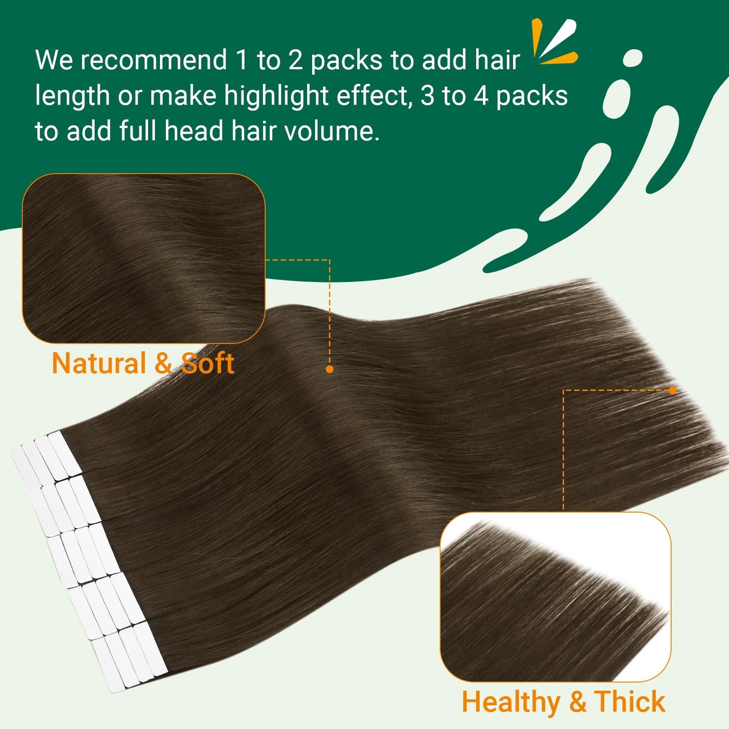 Easyouth Tape in Hair Extensions Human Hair Brown Tape ins Human Hair Extensions Darkest Brown Real Hair Tape in Extensions Human Hair Straight 12 Inch 30g 20pcs #2