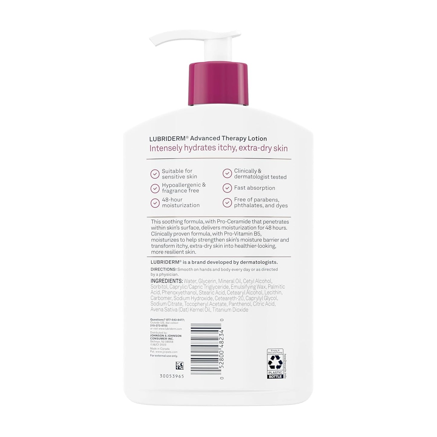 Lubriderm Advanced Therapy Fragrance-Free Moisturizing Cream with Vitamin E and Pro-Vitamin B5, Intense Hydration for Extra Dry Skin, Non-Greasy Formula, 16 fl. oz