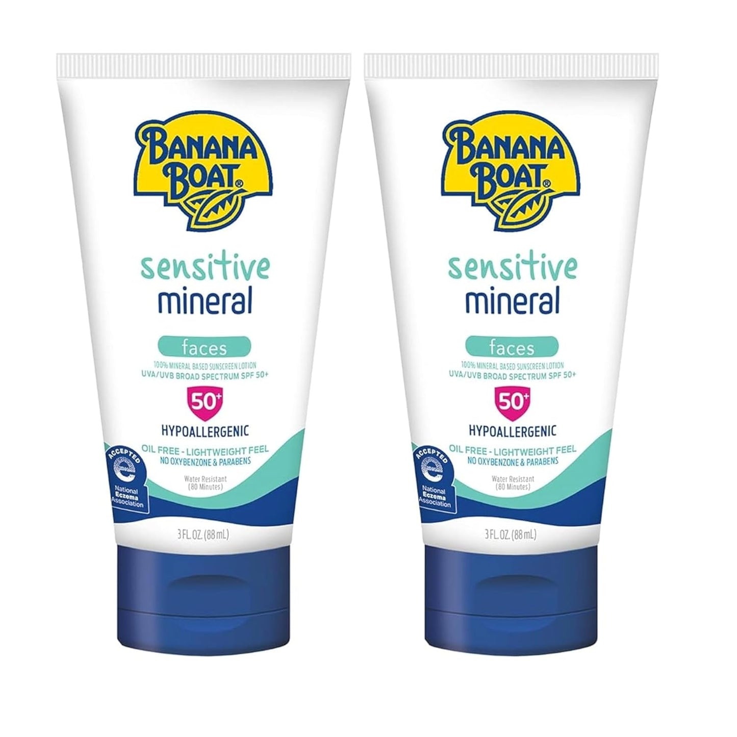 Banana Boat Sensitive 100% Mineral Sunscreen Lotion SPF 50 Twin Pack | Body Sunscreen, Sensitive Skin Sunblock, Oxybenzone Free Sunscreen, Banana Boat Mineral Sunscreen SPF 50, 6oz each