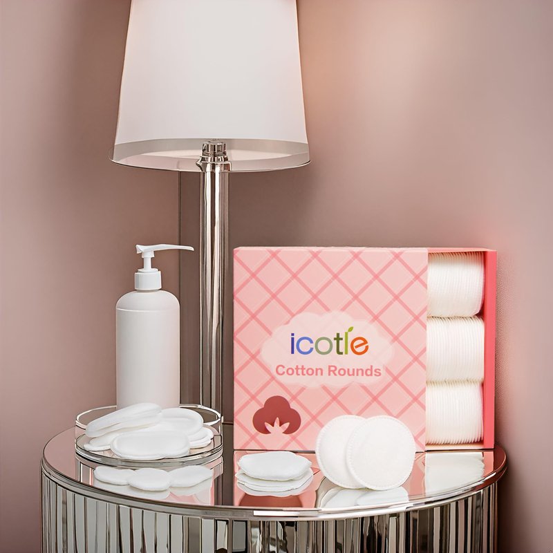 ICOTLE 100% Pure Cotton Round Pads for Face (210), Lint-Free Makeup Remover Pads, Soft, Absorbent, Hypoallergenic, Multi-Layer Design for Cleansing, Skincare and Nail Polish Removal