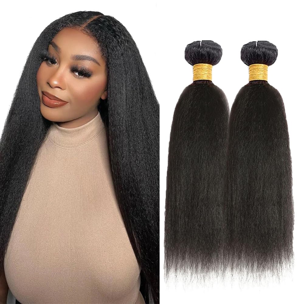 Kinky Straight Human Hair Bundles DiexrLamx Hair Brazilian Unprocessed Virgin Hair 2 Bundles 16 16 Inch Natural Black Color Yaki Straight Bundles Human Hair 200g