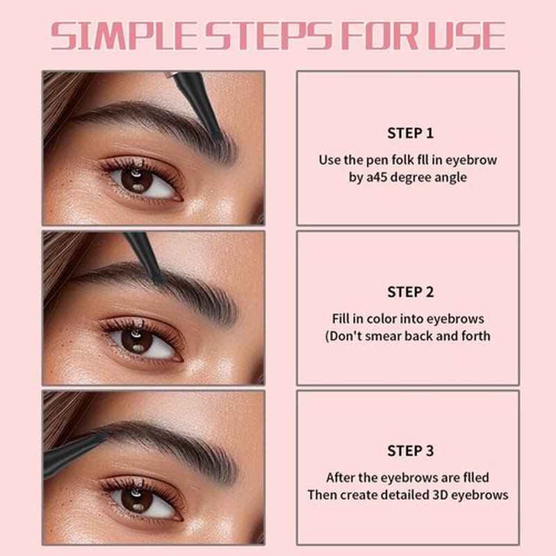 3D Waterproof Microblading Eyebrow Pen with 4 Fork Tip,QIC Eyebrow 4 Tip Brow Pencil,Long-Lasting Natural Eyebrow Hair,Magic Eyebrow Pencil Eyebrow Brush (Black brown)