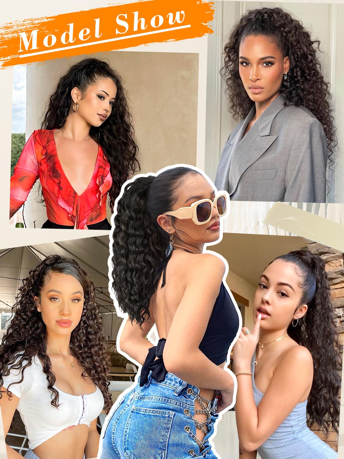 HMD Curly Ponytail Extension Drawstring Ponytail for Black Women Brown Curly Clip in Hair Extensions 18 Inch Ponytail Extension Synthetic Hairpiece for Daily Party
