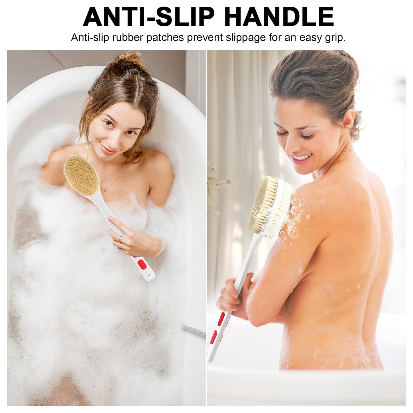 Bubbob Back Scrubber, Back Scrubber for Shower, Bath Brush Long Handle for Shower with Double Sided Bristles for Wet or Dry Brushing (Red)