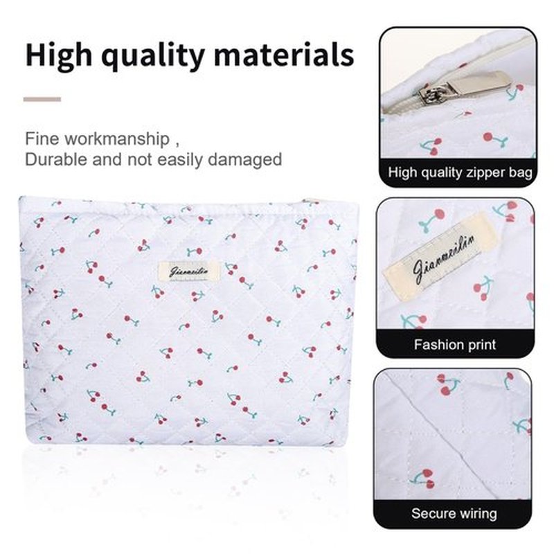 Wudimeitt Cosmetic bag Makeup bag Preppy Cute Corduroy Toiletry bag for women travel essentials (Red cherry)