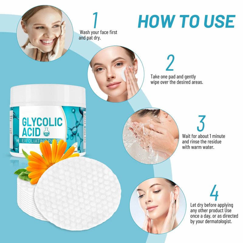 ARCHIDATE 30% Glycolic Acid Pads, Glycolic Acid Exfoliating Pad With Natural Extracts for Exfoliating Care, Rough Texture, Enlarged-Looking Pores, Oily-Looking Shine & Fine Line Appearance, 50 Pads