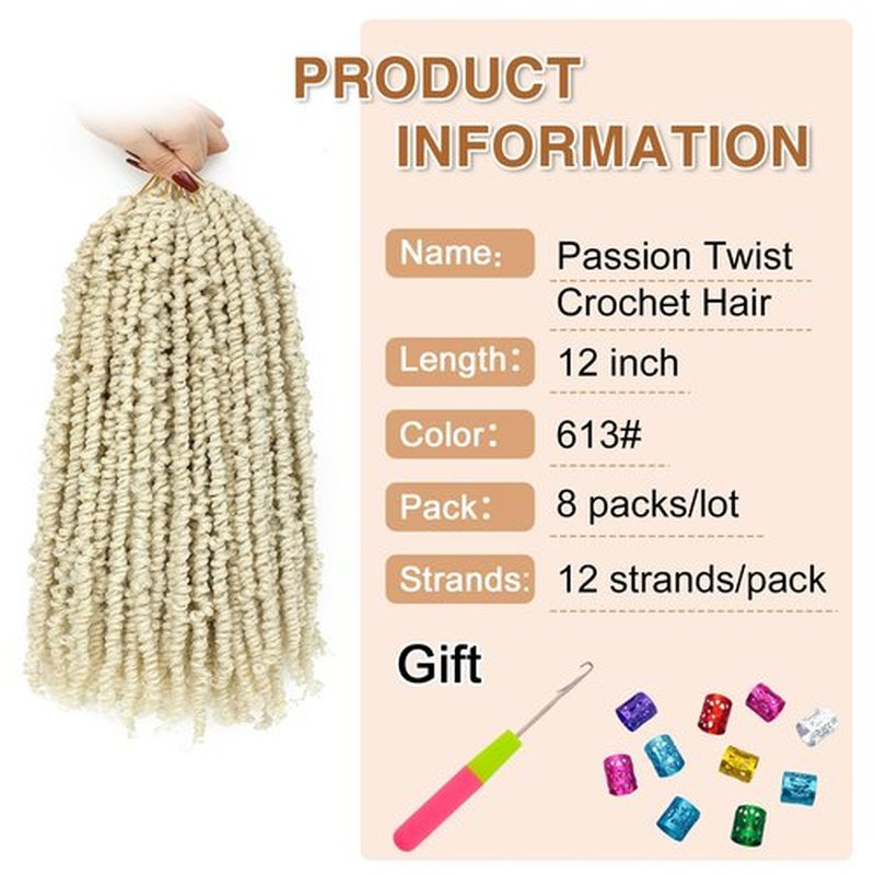 Roalnce Passion Twist Crochet Hair Pre-twisted Hair Extensions Pre Looped Synthetic Braids for Black Women 8 Packs 8 Packs 12 Inch