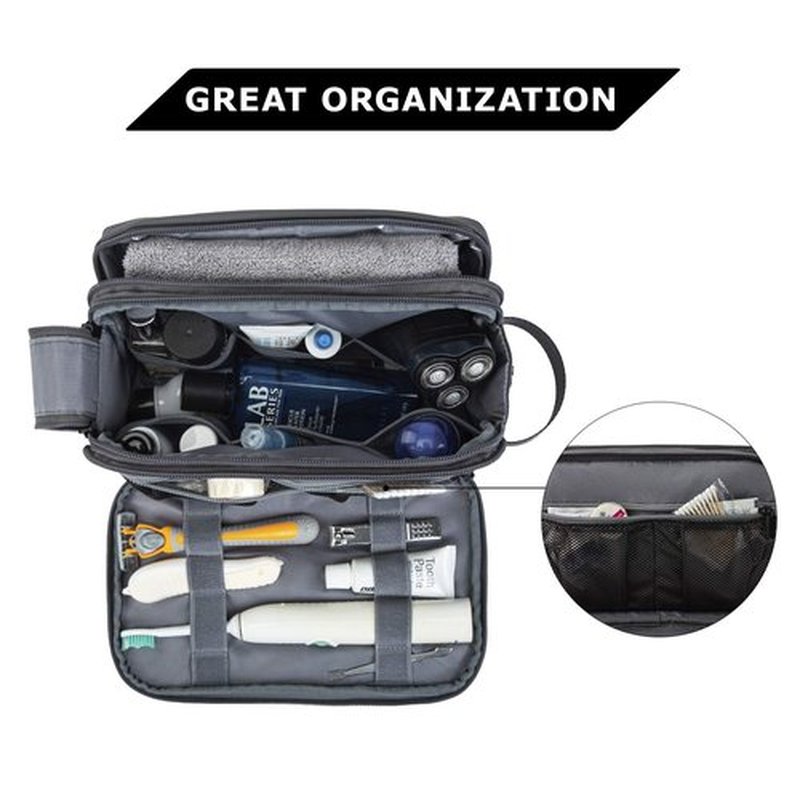 BAGSMART Toiletry Bag for Men, Travel Toiletry Organizer Dopp Kit Water-resistant Shaving Bag for Toiletries Accessories, Door Room Essentials,Grey-medium
